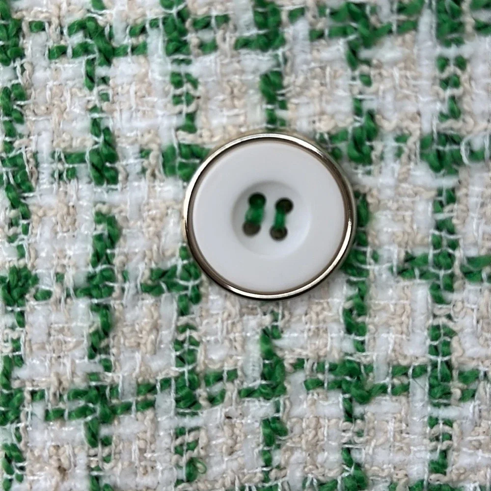 Rachel Zoe Green White Tweed Notch Collar Double Breasted Blazer Jacket Size XS - Picture 4 of 13